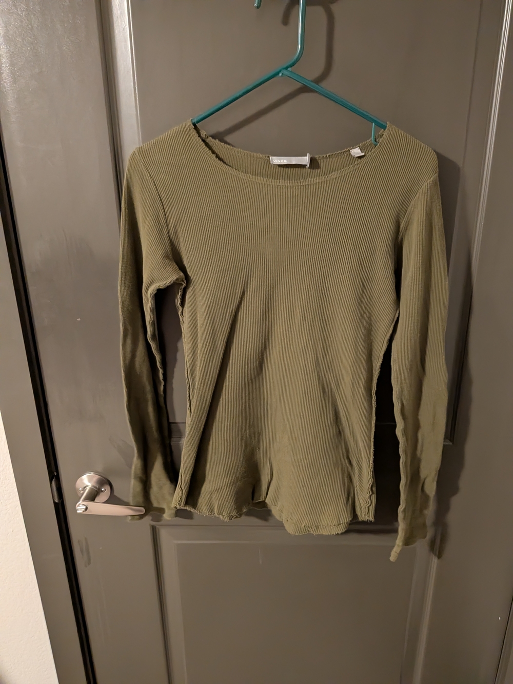 Olive Ribbed Long-Sleeve Women's Top